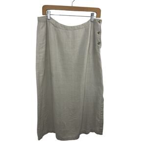 EDDIE BAUER Light Biege 100% Linen Skirt Size 14P Slit Neutral Boho Long Tan